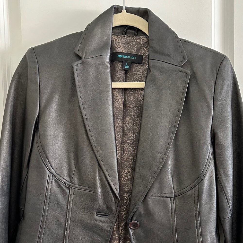 Siena Studio Genuine Leather Jacket Blazer Dark Brown - Size S